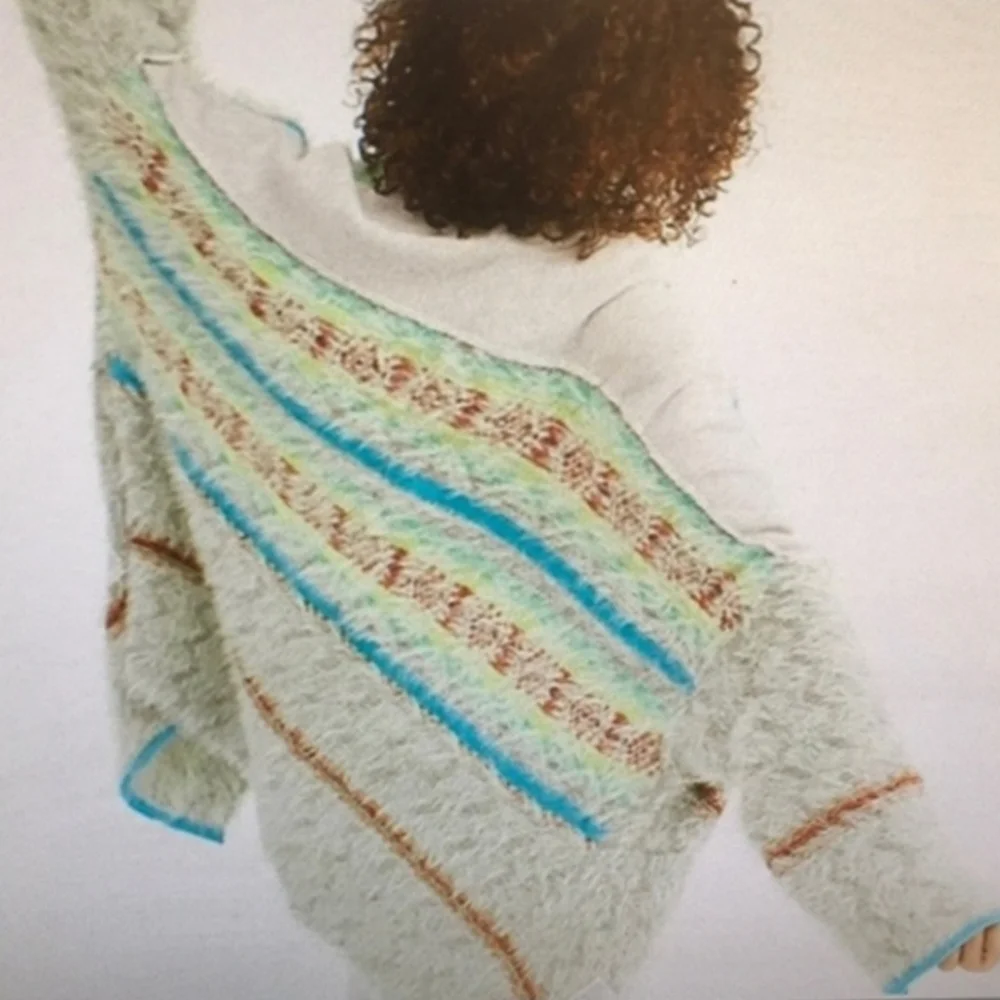 Free People Fair Weather Feather Cardigan Mint Haze S  Boho Shaggy Knit Pockets - Picture 11 of 16